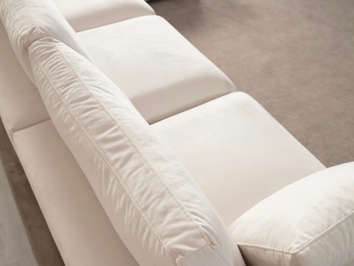 Canapé Julia Modulable Velours Blanc 4+1 Pouf