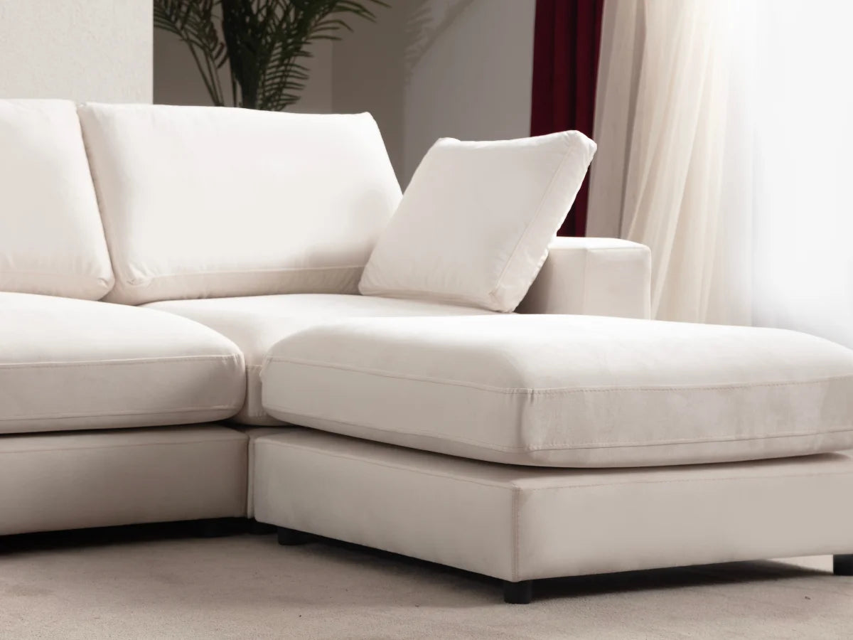 Canapé Julia Modulable Velours Blanc 4+1 Pouf