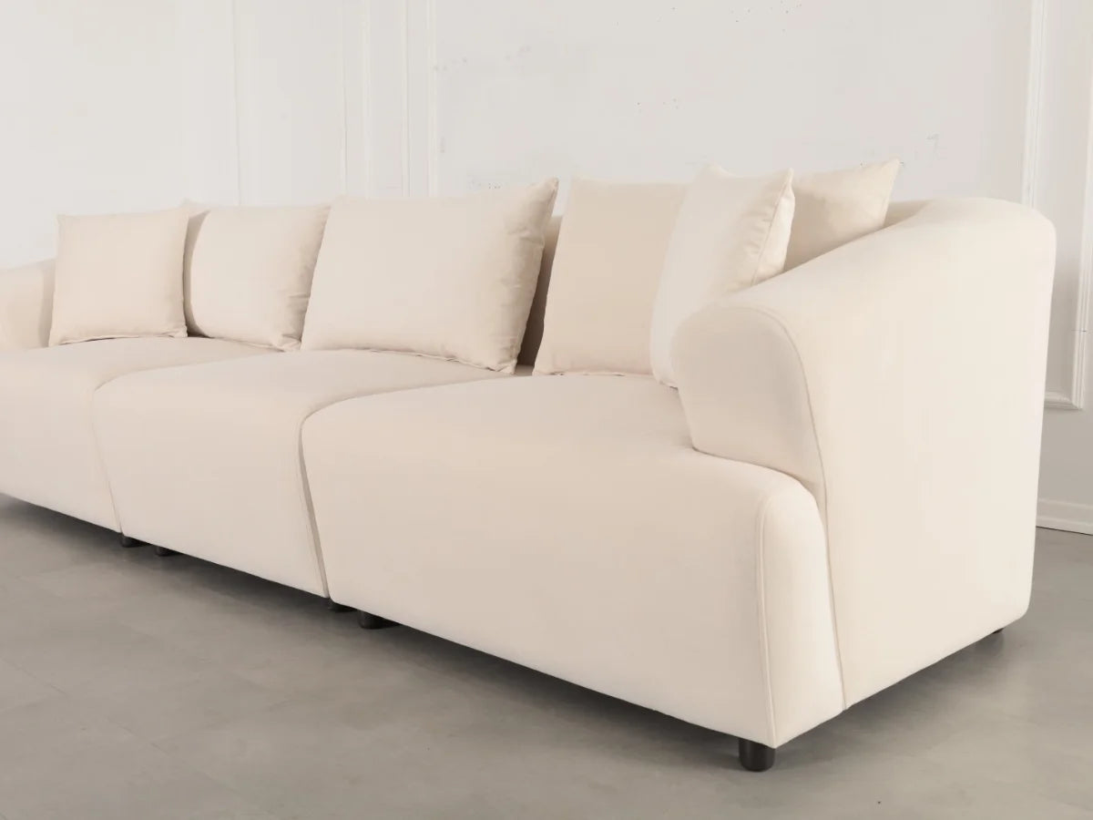 Canapé Modulable Lokkum avec Pouf 3+1 en Velours Blanc Anti-Tâche